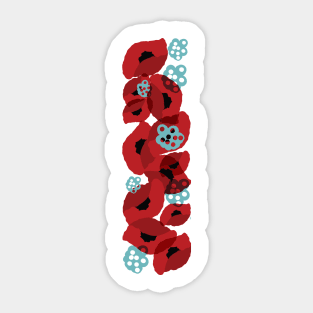 Red poppies with aqua accents Sticker